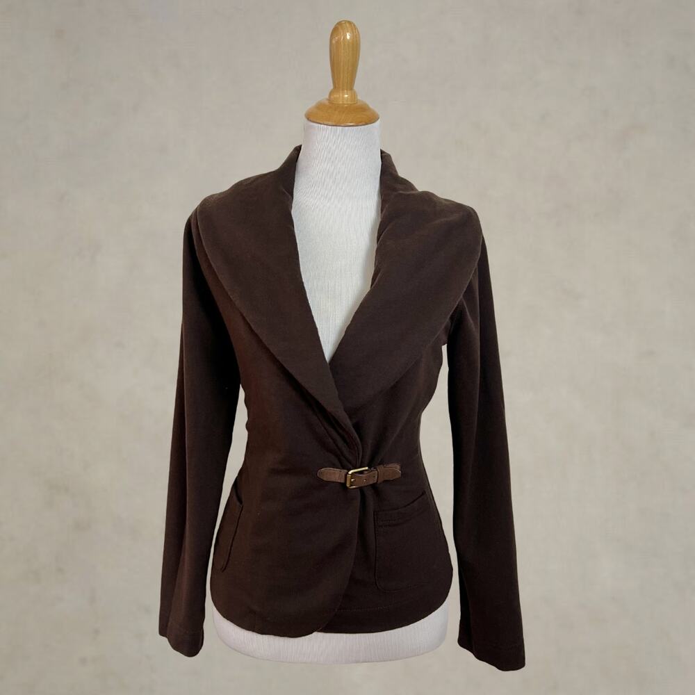 Ralph Lauren Belted Brown Cotton Knit Top Shawl Collar Sweater Women M